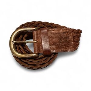 Michael Kors Tan Braided Leather Belt with Gold Buckle